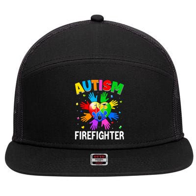 Cool Firefighter Autism Awareness Heart Puzzle Raising Hand Gift 7 Panel Mesh Trucker Snapback Hat