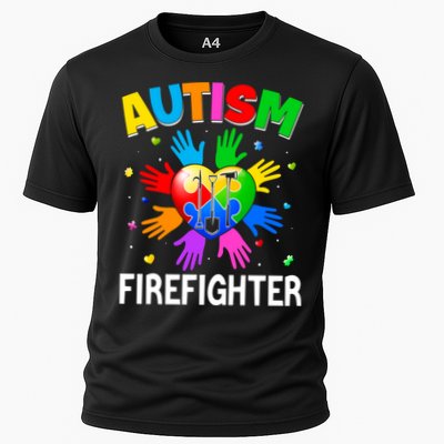Cool Firefighter Autism Awareness Heart Puzzle Raising Hand Gift Performance Shirt
