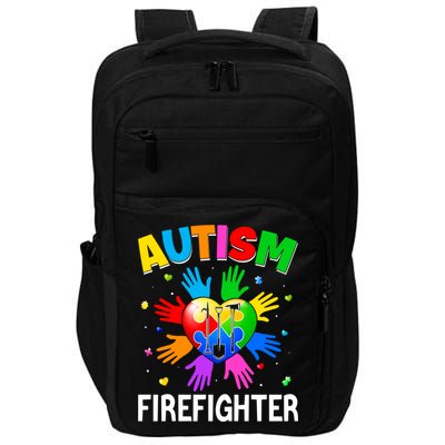 Cool Firefighter Autism Awareness Heart Puzzle Raising Hand Gift Impact Tech Backpack