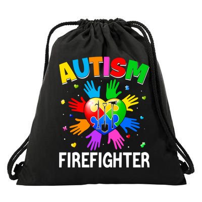 Cool Firefighter Autism Awareness Heart Puzzle Raising Hand Gift Drawstring Bag