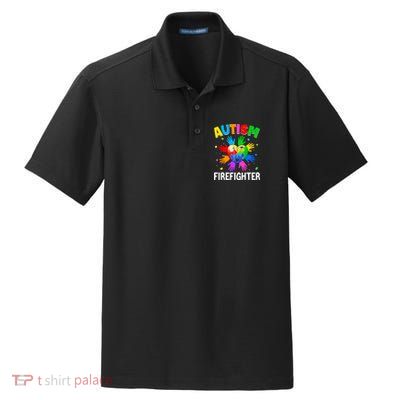 Cool Firefighter Autism Awareness Heart Puzzle Raising Hand Gift Dry Zone Grid Polo