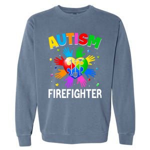 Cool Firefighter Autism Awareness Heart Puzzle Raising Hand Gift Garment-Dyed Sweatshirt