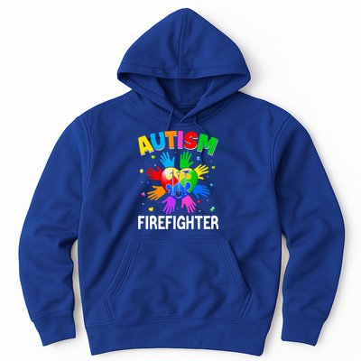 Cool Firefighter Autism Awareness Heart Puzzle Raising Hand Gift Hoodie