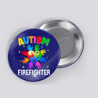 Cool Firefighter Autism Awareness Heart Puzzle Raising Hand Gift Button