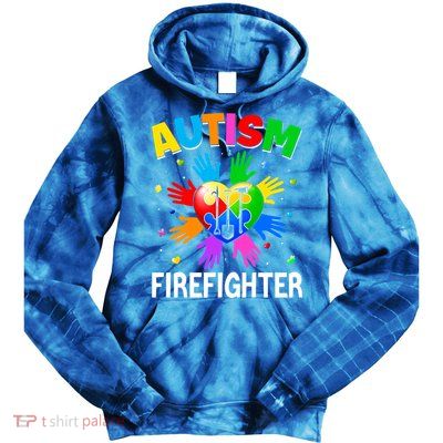 Cool Firefighter Autism Awareness Heart Puzzle Raising Hand Gift Tie Dye Hoodie