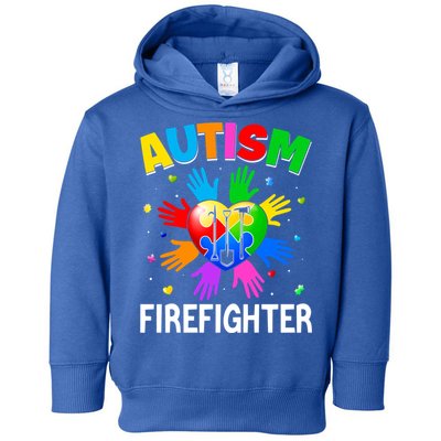 Cool Firefighter Autism Awareness Heart Puzzle Raising Hand Gift Toddler Hoodie