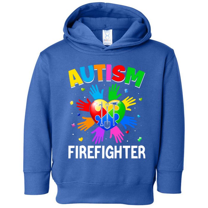 Cool Firefighter Autism Awareness Heart Puzzle Raising Hand Gift Toddler Hoodie