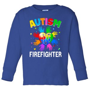 Cool Firefighter Autism Awareness Heart Puzzle Raising Hand Gift Toddler Long Sleeve Shirt