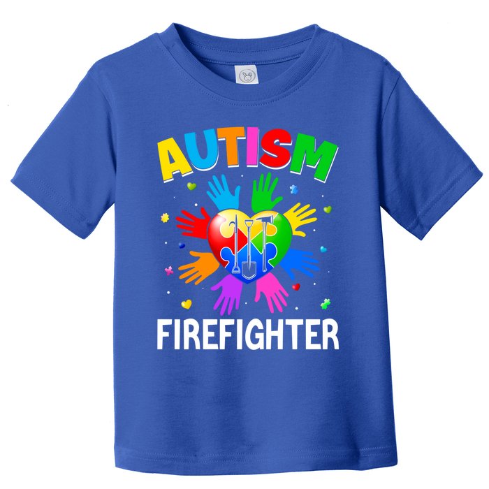 Cool Firefighter Autism Awareness Heart Puzzle Raising Hand Gift Toddler T-Shirt