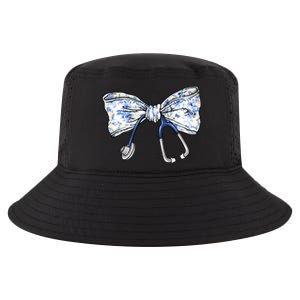 Cute Floral Blue Coquette Bow Stethoscope Nurse Doctor Women Sweatshirt Cool Comfort Performance Bucket Hat