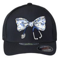 Cute Floral Blue Coquette Bow Stethoscope Nurse Doctor Women Sweatshirt Flexfit Unipanel Trucker Cap