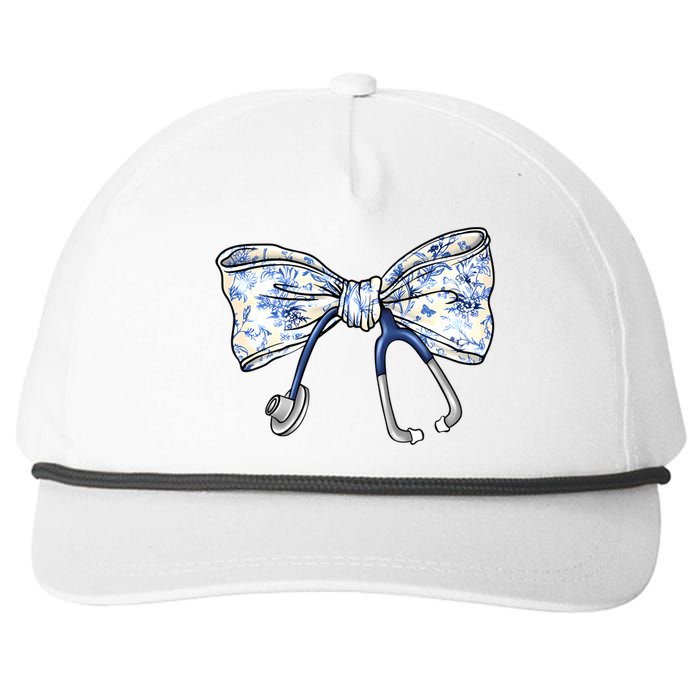 Cute Floral Blue Coquette Bow Stethoscope Nurse Doctor Women Sweatshirt Snapback Five-Panel Rope Hat