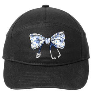 Cute Floral Blue Coquette Bow Stethoscope Nurse Doctor Women Sweatshirt 7-Panel Snapback Hat