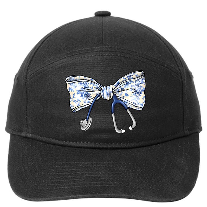 Cute Floral Blue Coquette Bow Stethoscope Nurse Doctor Women Sweatshirt 7-Panel Snapback Hat