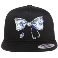 Cute Floral Blue Coquette Bow Stethoscope Nurse Doctor Women Sweatshirt Flat Bill Trucker Hat