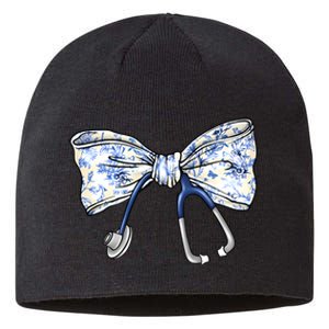 Cute Floral Blue Coquette Bow Stethoscope Nurse Doctor Women Sweatshirt Sustainable Beanie