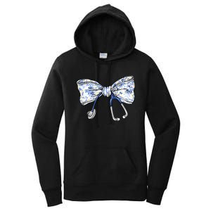 Cute Floral Blue Coquette Bow Stethoscope Nurse Doctor Women Sweatshirt Women's Pullover Hoodie