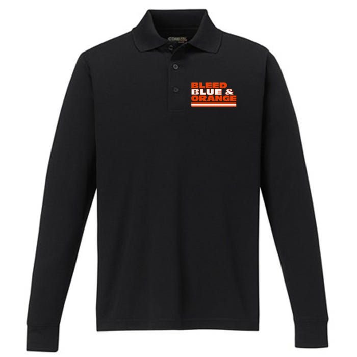 Chicago Football Bleed Blue & Orange Performance Long Sleeve Polo