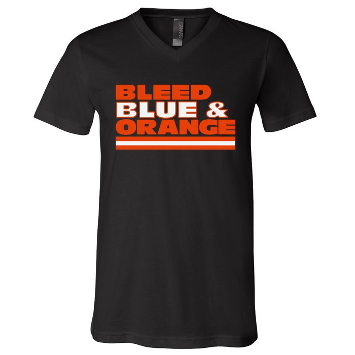 Chicago Football Bleed Blue & Orange V-Neck T-Shirt