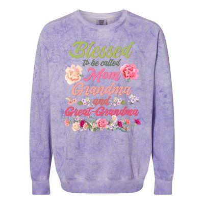 Cute Flower Blessed To Be Called Mom Grandma And Great Grandma Colorblast Crewneck Sweatshirt