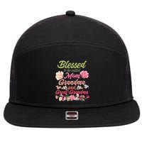 Cute Flower Blessed To Be Called Mom Grandma And Great Grandma 7 Panel Mesh Trucker Snapback Hat