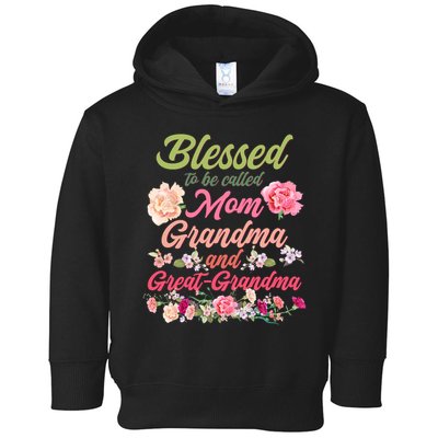 Cute Flower Blessed To Be Called Mom Grandma And Great Grandma Toddler Hoodie