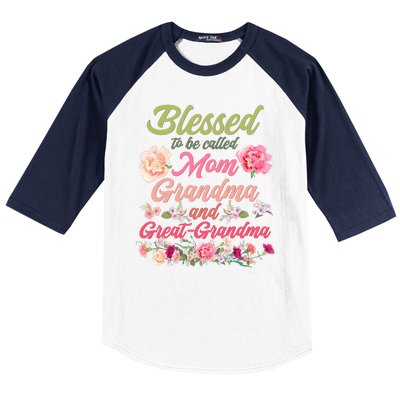 Cute Flower Blessed To Be Called Mom Grandma And Great Grandma Baseball Sleeve Shirt