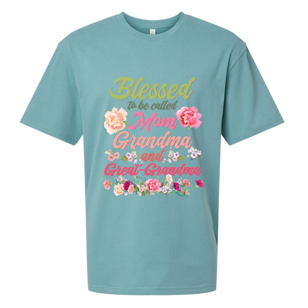 Cute Flower Blessed To Be Called Mom Grandma And Great Grandma Sueded Cloud Jersey T-Shirt