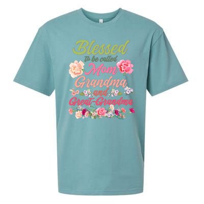 Cute Flower Blessed To Be Called Mom Grandma And Great Grandma Sueded Cloud Jersey T-Shirt