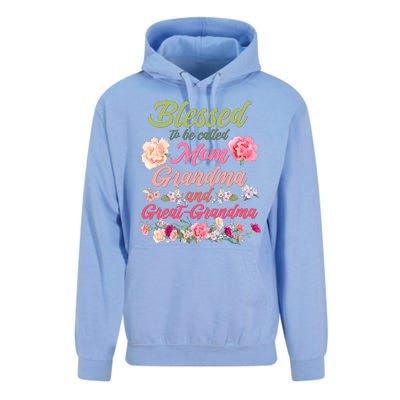 Cute Flower Blessed To Be Called Mom Grandma And Great Grandma Unisex Surf Hoodie