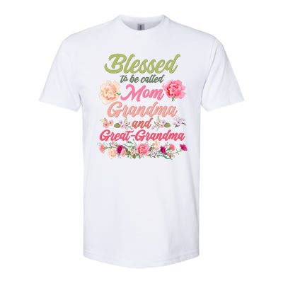 Cute Flower Blessed To Be Called Mom Grandma And Great Grandma Softstyle® CVC T-Shirt