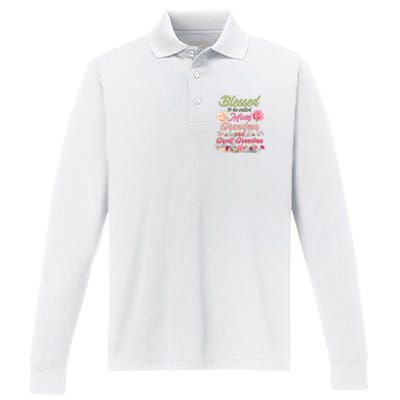 Cute Flower Blessed To Be Called Mom Grandma And Great Grandma Performance Long Sleeve Polo