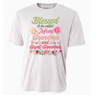 Cute Flower Blessed To Be Called Mom Grandma And Great Grandma Cooling Performance Crew T-Shirt