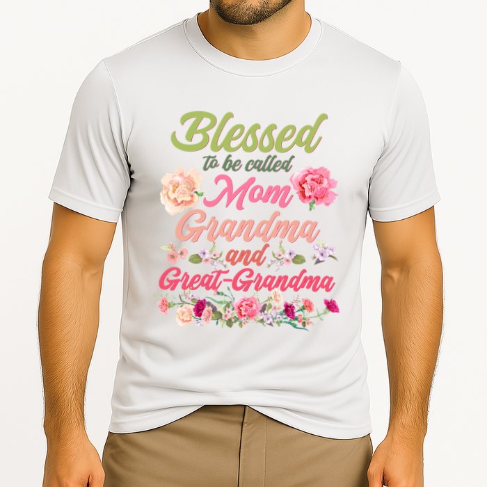 Cute Flower Blessed To Be Called Mom Grandma And Great Grandma Cooling Performance Crew T-Shirt