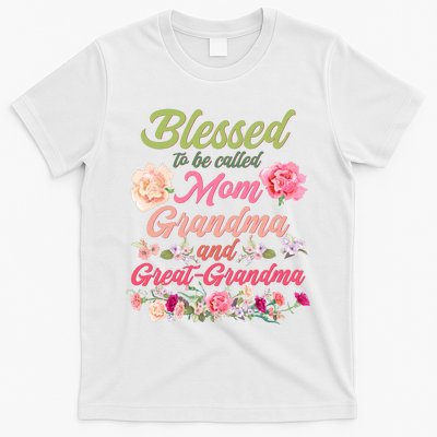 Cute Flower Blessed To Be Called Mom Grandma And Great Grandma T-Shirt