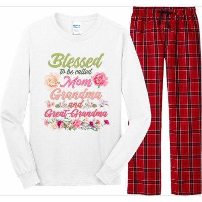 Cute Flower Blessed To Be Called Mom Grandma And Great Grandma Long Sleeve Pajama Set