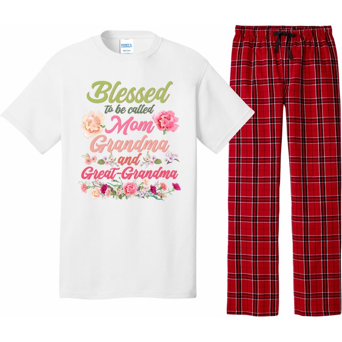 Cute Flower Blessed To Be Called Mom Grandma And Great Grandma Pajama Set