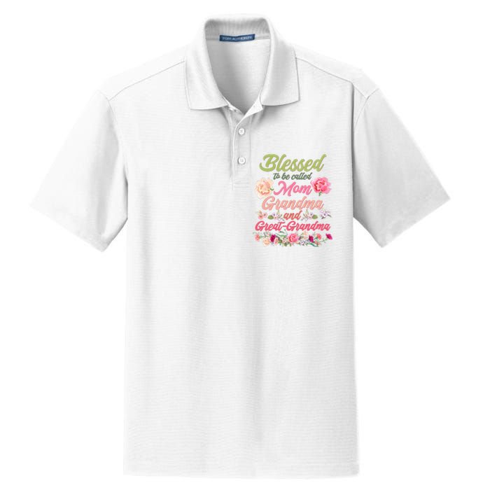 Cute Flower Blessed To Be Called Mom Grandma And Great Grandma Dry Zone Grid Polo