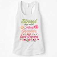Cute Flower Blessed To Be Called Mom Grandma And Great Grandma Womens Tank Top
