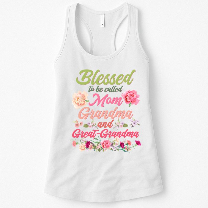 Cute Flower Blessed To Be Called Mom Grandma And Great Grandma Womens Tank Top