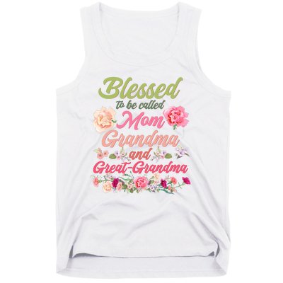 Cute Flower Blessed To Be Called Mom Grandma And Great Grandma Tank Top