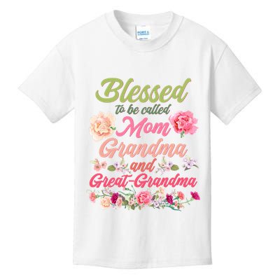 Cute Flower Blessed To Be Called Mom Grandma And Great Grandma Kids T-Shirt