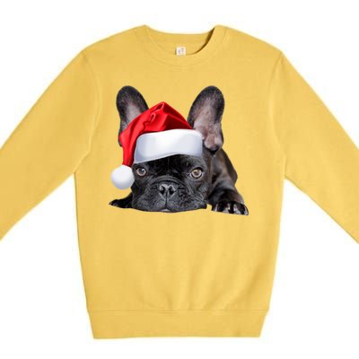 Cute French Bulldog Santa Hat Frenchie Image Christmas Gift Premium Crewneck Sweatshirt