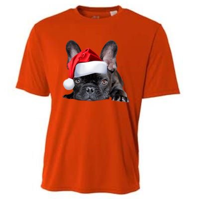 Cute French Bulldog Santa Hat Frenchie Image Christmas Gift Cooling Performance Crew T-Shirt