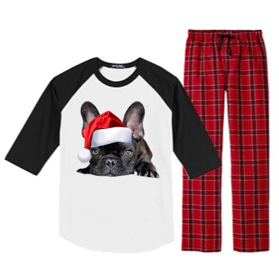 Cute French Bulldog Santa Hat Frenchie Image Christmas Gift Raglan Sleeve Pajama Set