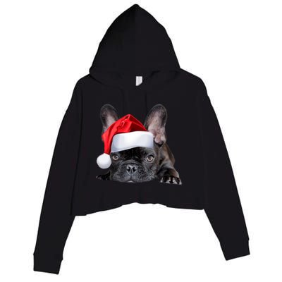 Cute French Bulldog Santa Hat Frenchie Image Christmas Gift Crop Fleece Hoodie