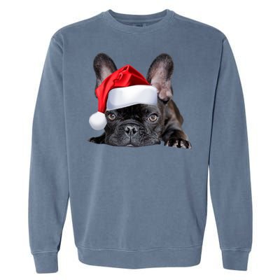 Cute French Bulldog Santa Hat Frenchie Image Christmas Gift Garment-Dyed Sweatshirt