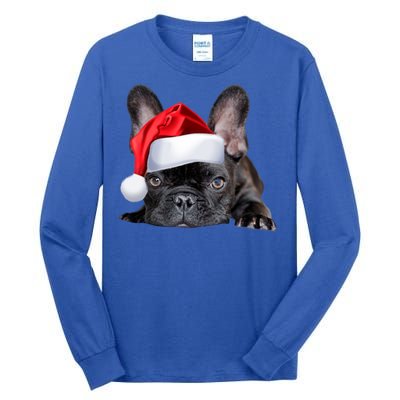 Cute French Bulldog Santa Hat Frenchie Image Christmas Gift Tall Long Sleeve T-Shirt