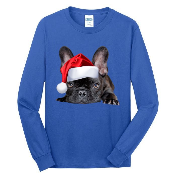 Cute French Bulldog Santa Hat Frenchie Image Christmas Gift Tall Long Sleeve T-Shirt