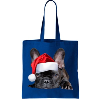 Cute French Bulldog Santa Hat Frenchie Image Christmas Gift Tote Bag